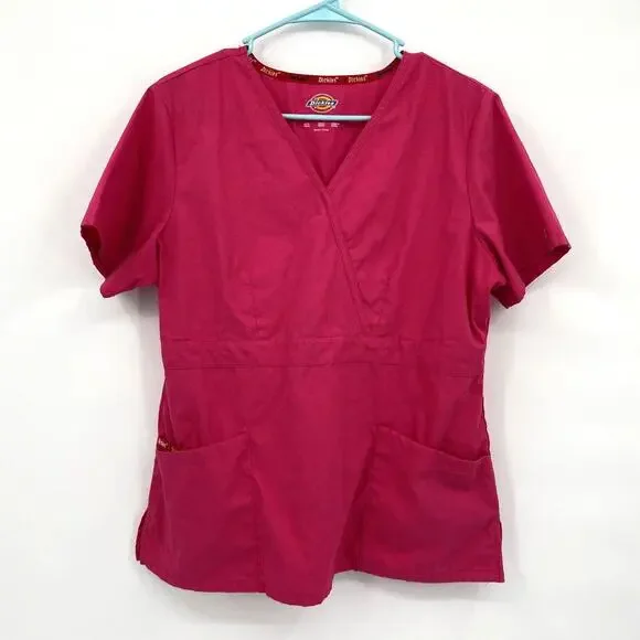 Dickies Womens Classic Fit Short Sleeve Empire Waist Mock Wrap Scrub Top Medium - Picture 2 of 9